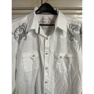 Rock 47 by Wrangler Western Shirt Men's 2XL White Gray Embroidery Pearl Snaps